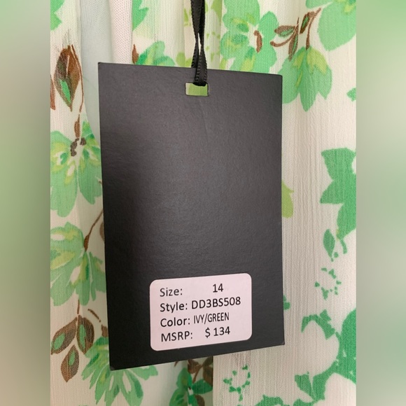 NWT DKNY White/Green Floral Maxi Dress Racerback Front Peephole Tie Belt Zip 14 - Picture 14 of 14